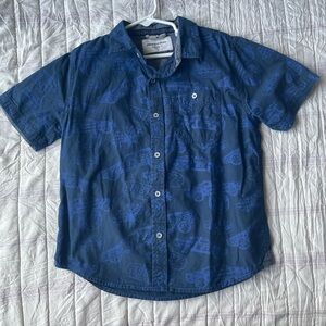 Toddler Navy Blue Short Sleeve Button Down with Car Design Size 5T